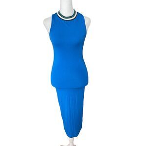 Topshop US 4 Bodycon Tank Dress High Neck Blue Stretch Fitted Midi
